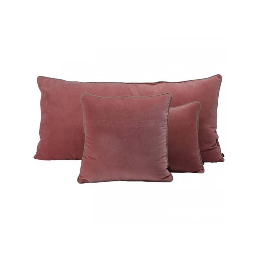 Coussin New Delhi en velours et surpiqûre en lin - Bois de rose