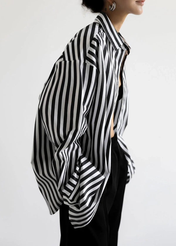 Sylvia Striped Oxford Shirt - Faded Black/White