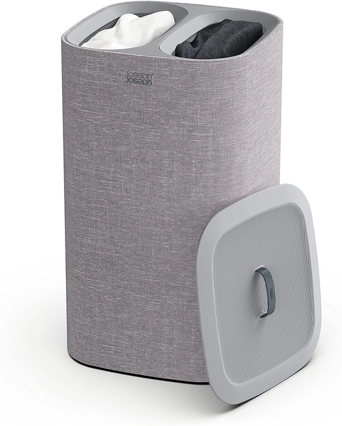 Joseph Joseph Tota 60-litre Laundry Separation Basket with lid, 2 Removable Washing Bags with Handles- Grey