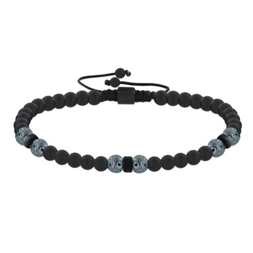 Bracelet Lien Homme Perles Rondes Acier et Onyx Noir - taille 18 cm LES POULETTES | MATY