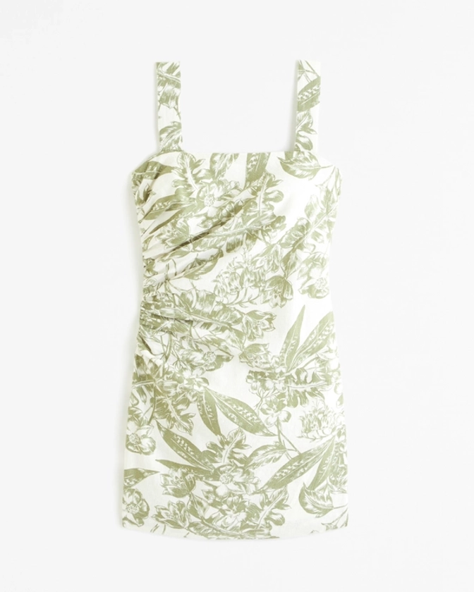 Femme Linen-Blend Ruched Squareneck Mini Dress | Femme Robes et combinaisons | Abercrombie.com