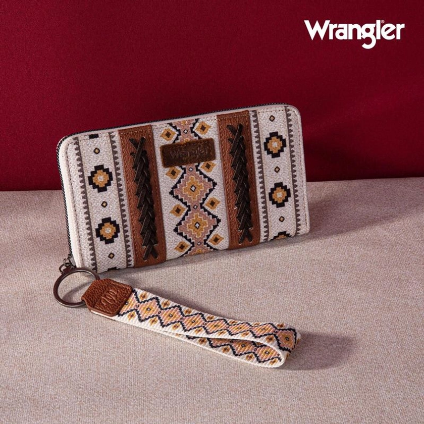 Wrangler Southwestern Pattern Canvas Wallet With Wristlet Strap