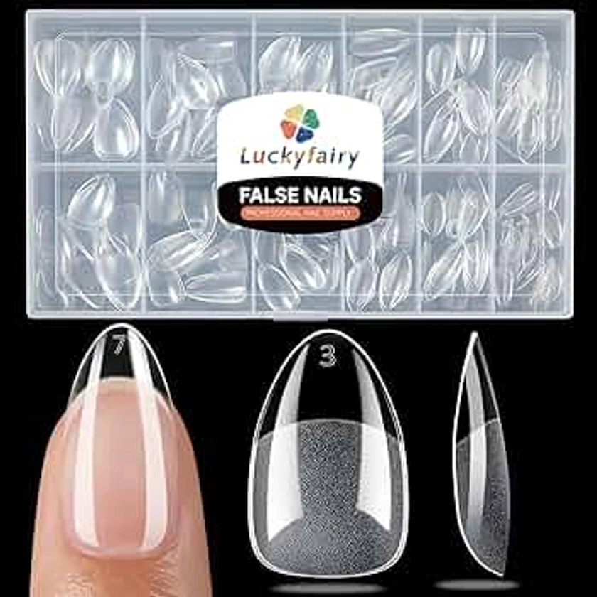 Short Almond Nail Tips, 240pcs Soft Gel X Nail Tips Pre-Shaped Acrylic Fake Nails, Half Matte Full Cover Clear Gelly Press on Flase Nail Tips for Extension Nail Manicure Home DIY 12 Sizes Gelly Tips