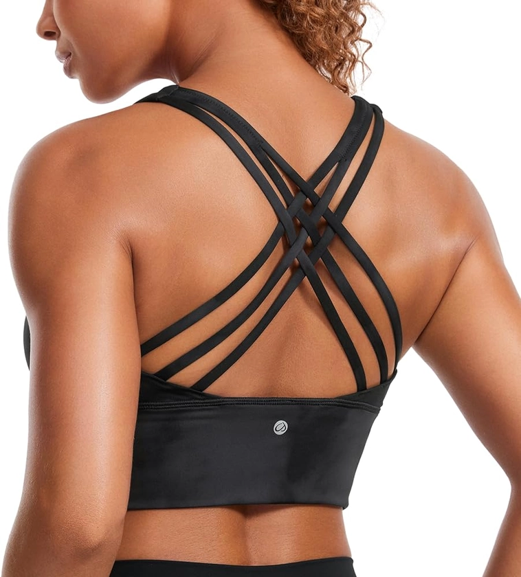 CRZ YOGA Strappy Longline Sports Bras for Women - Wirefree Padded Criss Cross Yoga Bras Cropped Tank Tops Black Tie Dye Flowers Medium at Amazon Women’s Clothing store