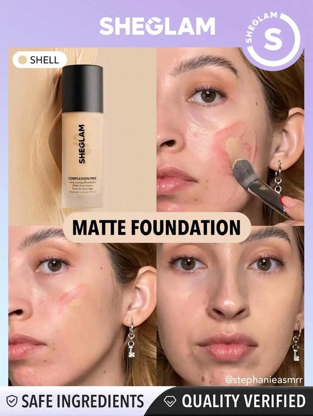 SHEGLAM Complexion Pro Long Lasting Breathable Matte Foundation-Shell Matte Sweat-proof Foundation Oil Control Full Coverage Pore-less Concealer Waterproof Flawless Non-Fading Weightless Liquid Foundation Black Friday Winter Foundation