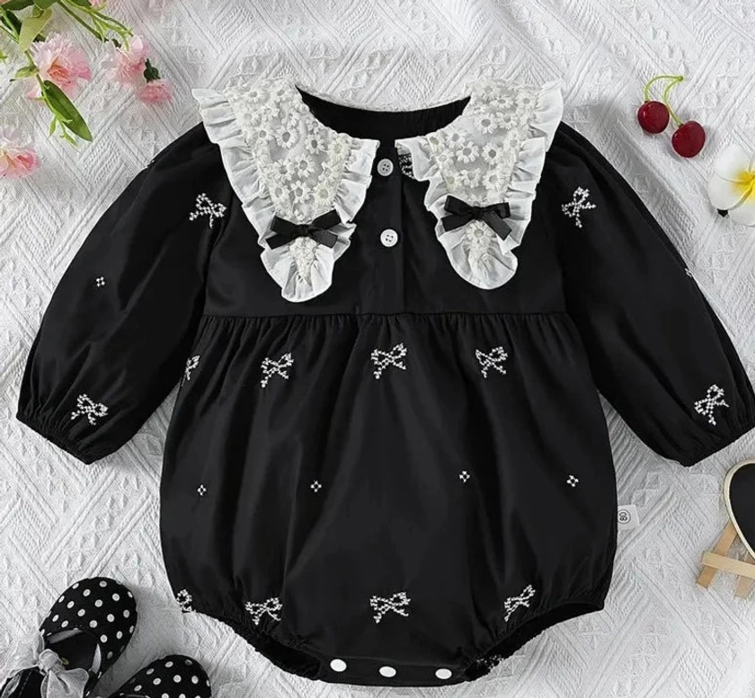 Bowknot Collar Lace Romper