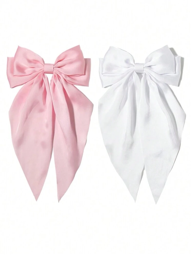 2pcs Girl's Large Size Bow Hair Clips, Elegant And Versatile Vintage Fashion Hair Accessories, Suitable For Daily Wear And Decoration, Cute (White And Pink) | SHEIN UK