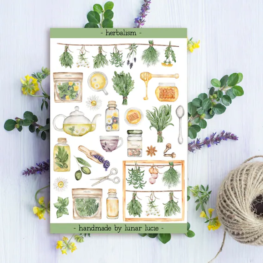 Herbalism Sticker Sheet | Herbal Apothecary Stickers | Herbalist Stickers | Witchy Book of Shadows Grimoire Stickers | Green Witch Stickers