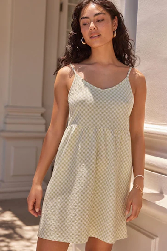 Buy Green Gingham Cotton Seersucker Short V-Neck Cami Summer Dress from the Next UK online shop