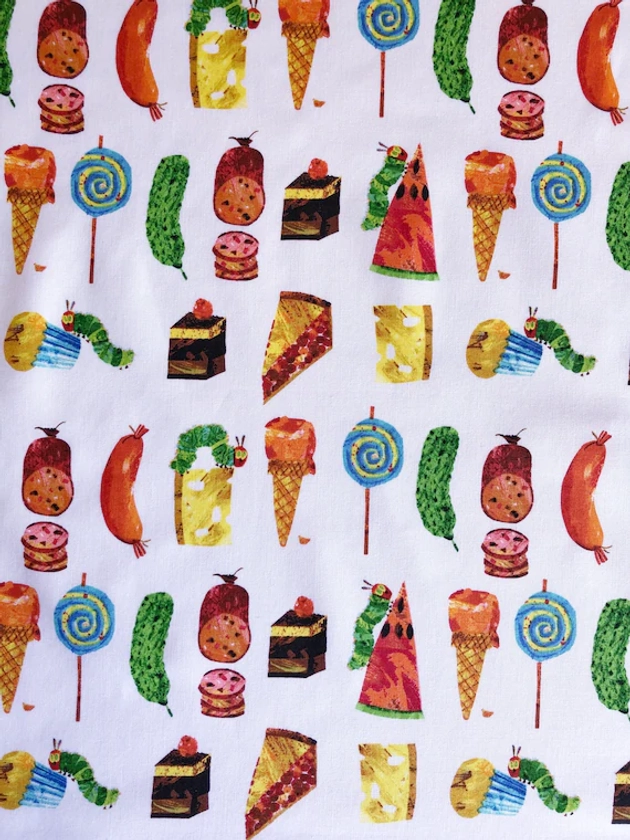 Very hungry caterpillar food quilting cotton fabric by fat quarter or half yard, Chocolate cake ice-cream candy cotton fabric