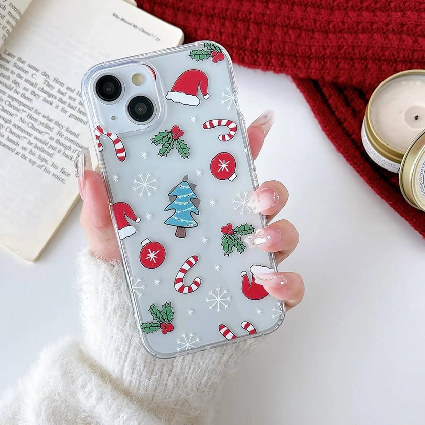 RALEAVO for iPhone 15 Plus Christmas Case Clear Transparent Cute Winter Holiday Case for Women Girls Kids Slim TPU Silicone Shockproof Protective Phone Case for iPhone 15 Plus,White Snowflakes