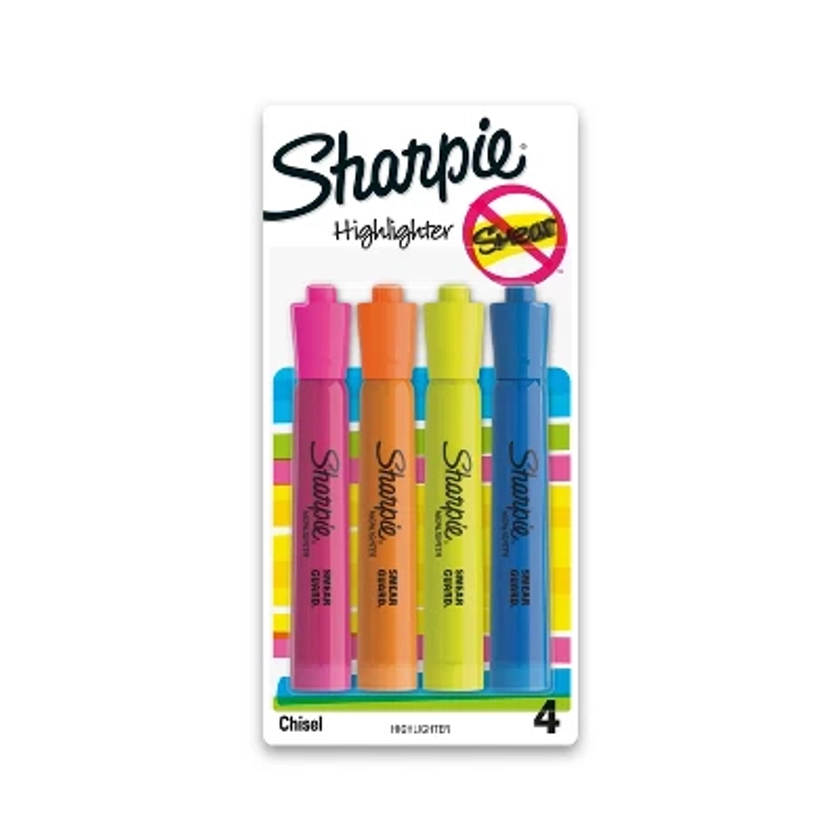 Sharpie 4pk Highlighters Smear Guard Chisel Tip Multicolored