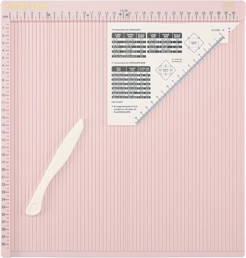 Vaessen Creative Scoring Board cm with Bone Folder and Guide for Card Making and Paper Crafts, Pink, 30.5 x 30.5 cm