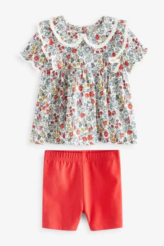 Buy Red/Blue Ditsy Floral Short Sleeve Blouse and Cycle Shorts Set (3mths-7yrs) from Next Canada