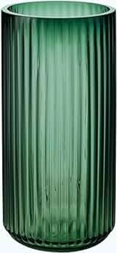 8 Inch Premium Thickened Green Glass Vase - Ribbed Glass Flower Vase for Rustic Home Decor, Decorative Vases for Flowers for Modern Farmhouse, Ideal for Shelf, Mantle, Table Entryway Décor