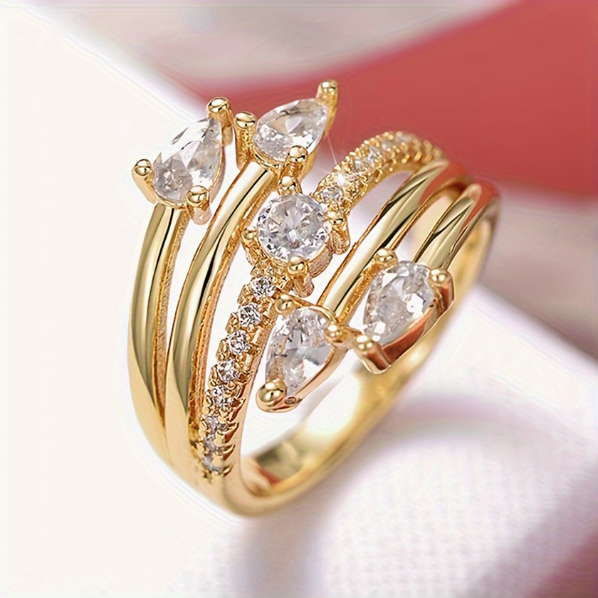 Elegant Ring 18k Plated Paved Shining Zirconia Symbol Of Speciality And Fashion Match Daily Outfits Party Accessory Gift For Her