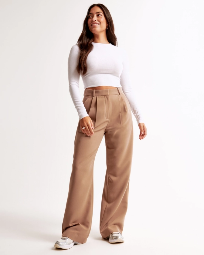 Women's Curve Love A&F Sloane Tailored Wide Leg Pant | Women's Bottoms | Abercrombie.com