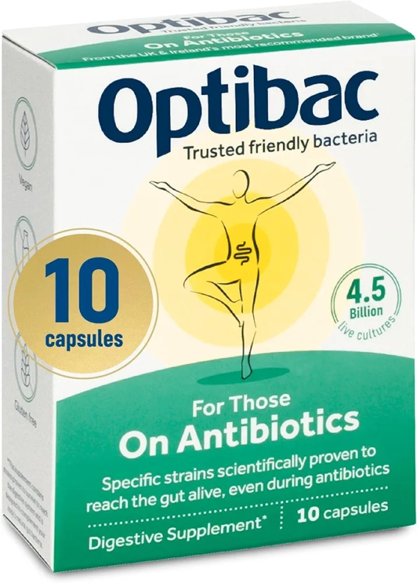 OptiBac for Those on Antibiotics | 4 Billion Friendly Bacteria Natural Supplement Course | Lactobacillus Acidophilus & Lactobacillus Rhamnosus | Researched Alongside Antibiotics | 10 Capsules