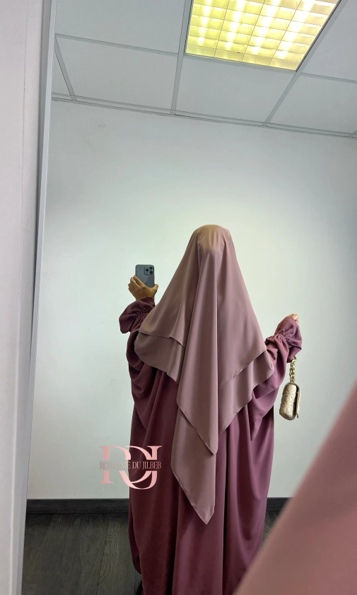 Khimar 2 voiles en soie de medine, couleur taupe-rosé (option niqab)