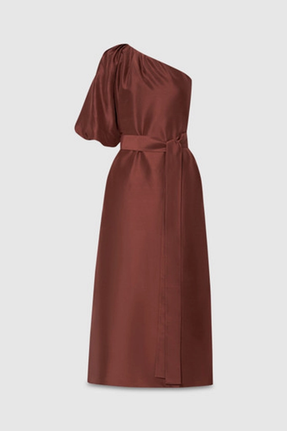 One Shoulder Dress - Barn Red | Oroton