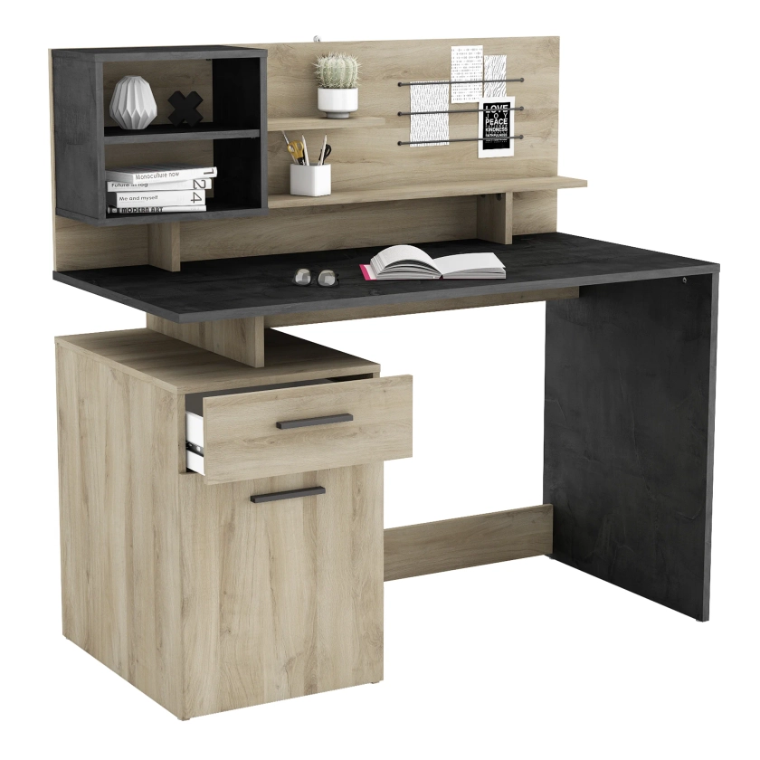 Jade 1 Door 1 Drawer Black and Oak Office Desk