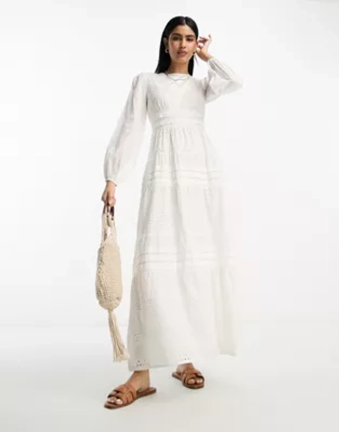 ASOS DESIGN - Robe longue à manches longues avec broderies - Blanc