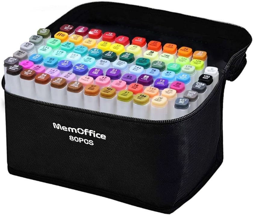 Amazon.com : MemOffice 80 Colors Dual Tip Artist Alcohol Markers Set with Carrying Case - Perfect for Coloring, Drawing, Sketching, Card Making and Illustration - Perfect for Adults and Kids : Arts, Crafts & Sewing