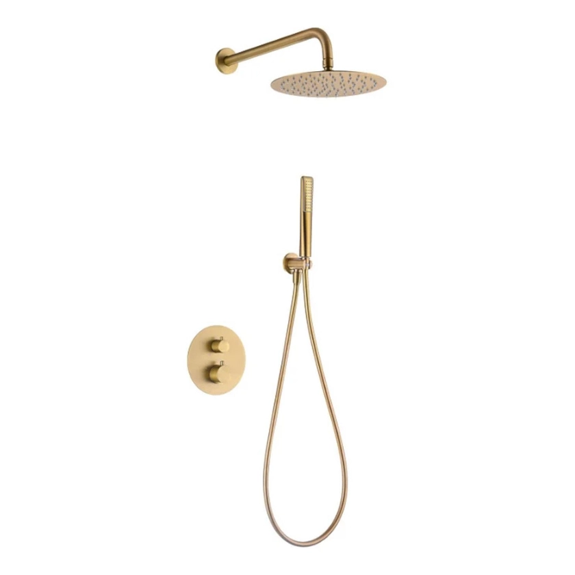 Set incasso doccia termostatico e doccino con soffione a parete in acciaio inox 304 oro spazzolato - Nocta