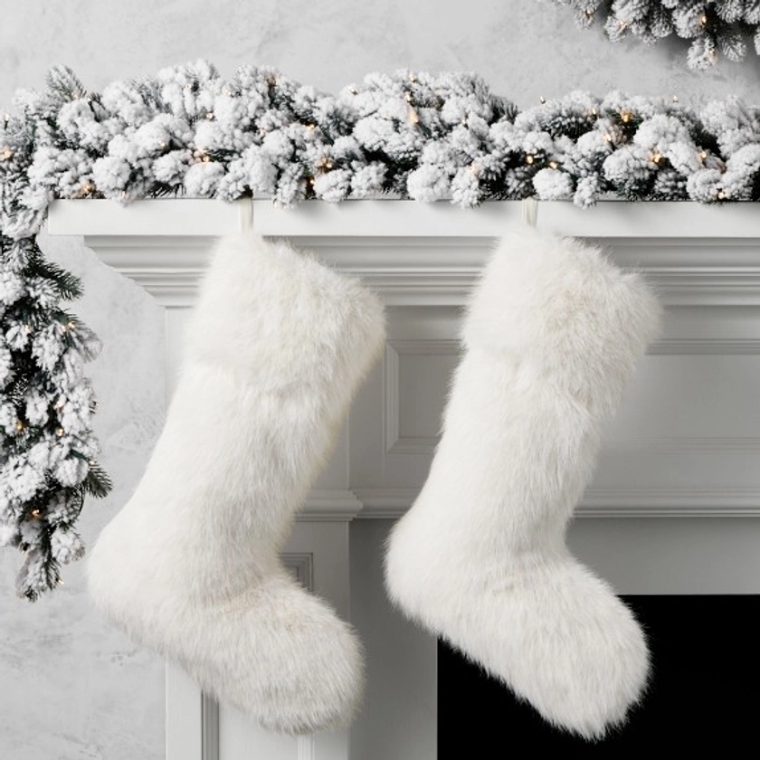 Jeff Leatham Faux Fur Stocking White