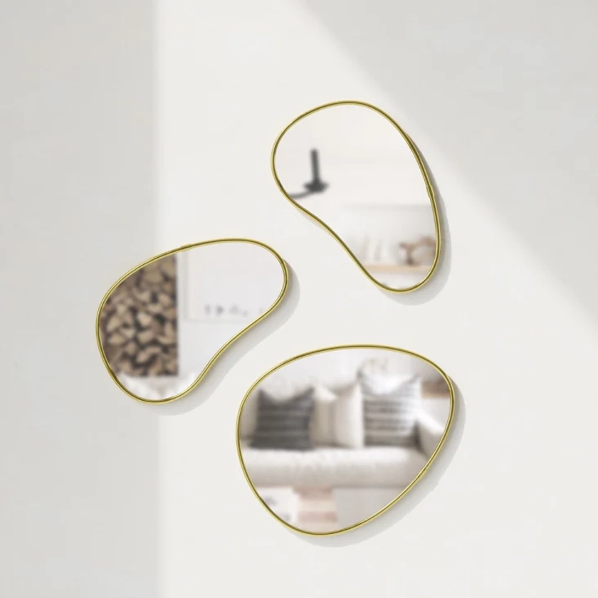 Hub - Set de 3 miroirs hubba pebble verre doré