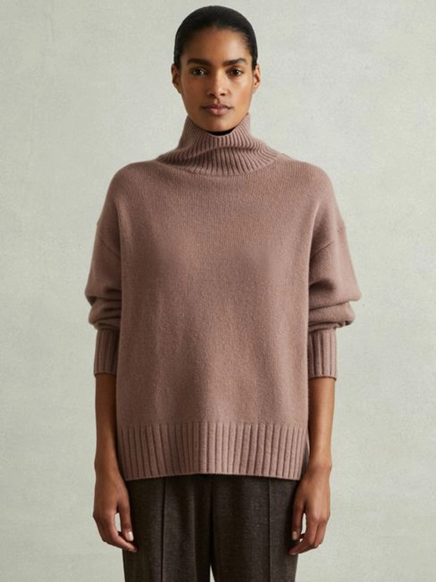 Cashmere Roll Neck Jumper in Mink - REISS