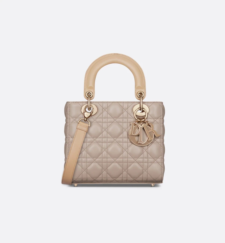 Small Lady Dior Bag Two-Tone Biscuit and Trench Beige Cannage Lambskin | DIOR