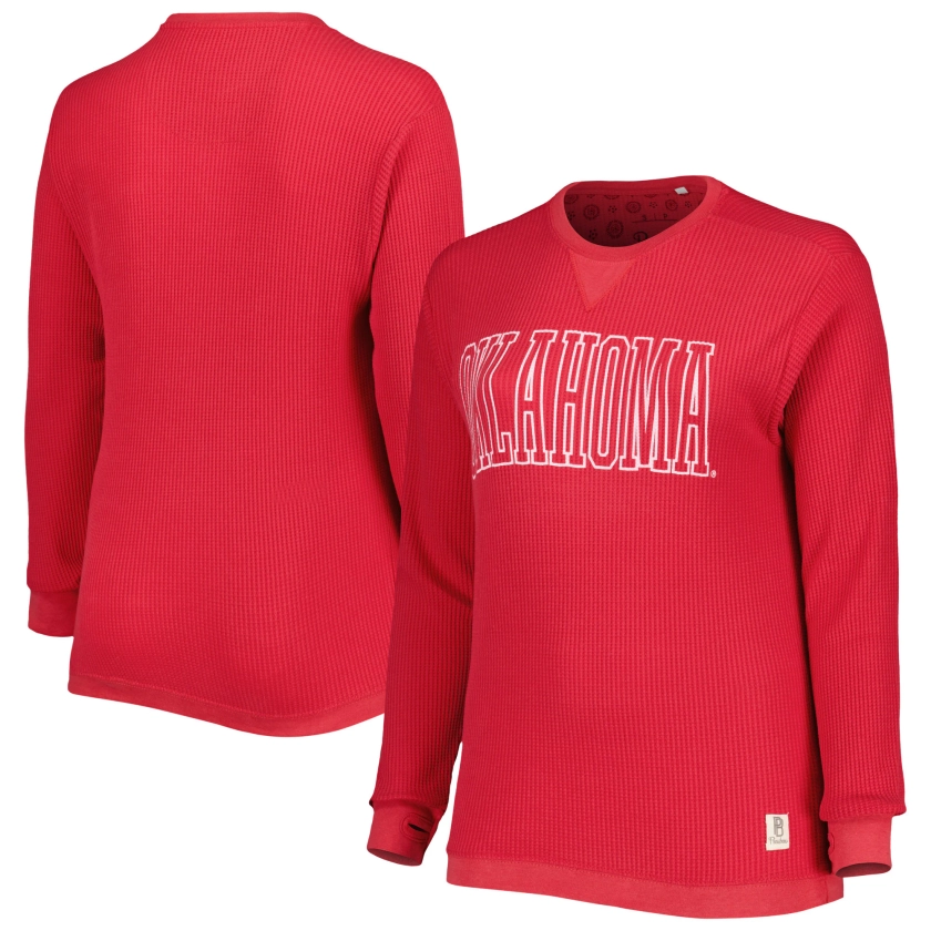 Women's Pressbox Crimson Oklahoma Sooners Surf Plus Size Southlawn Waffle-Knit Thermal Tri-Blend Long Sleeve T-Shirt