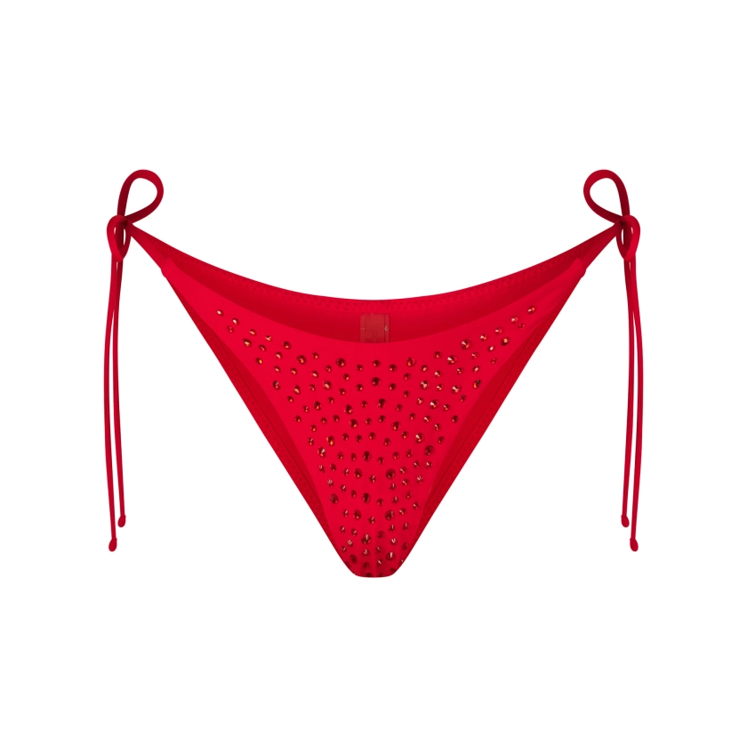 RHINESTONE TIE BIKINI BOTTOM | RED