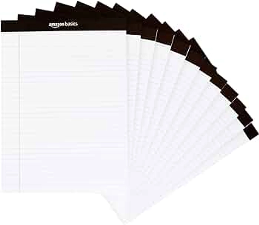 Amazon Basics - Bloc de notas de escritura con rayas anchas de 8.5 x 11.75 pulgadas, paquete de 12 (50 hojas), color blanco
