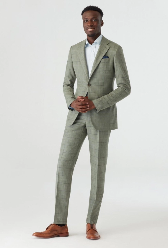 Custom Suits Made For You - Brighton Windowpane Sage Suit | INDOCHINO