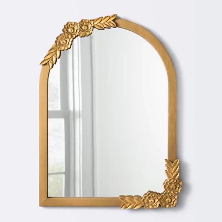 Floral Arch Decorative Wall Mirror with 6 Flowers - Gold - Cloud Island™