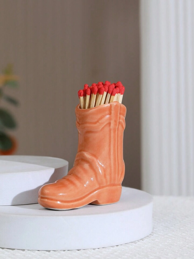 Cowboy Boot Stick Holder, Match Storage Box, Ceramic Boot Holder, Cute Bathroom, Bedroom, Kitchen Interior Decoration Accessories (Excluding Matches, Suitable For Long Matches)