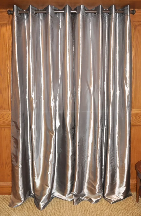 Grommet Metallic Taffeta Curtain/Panel, 55" x 95", Pewter