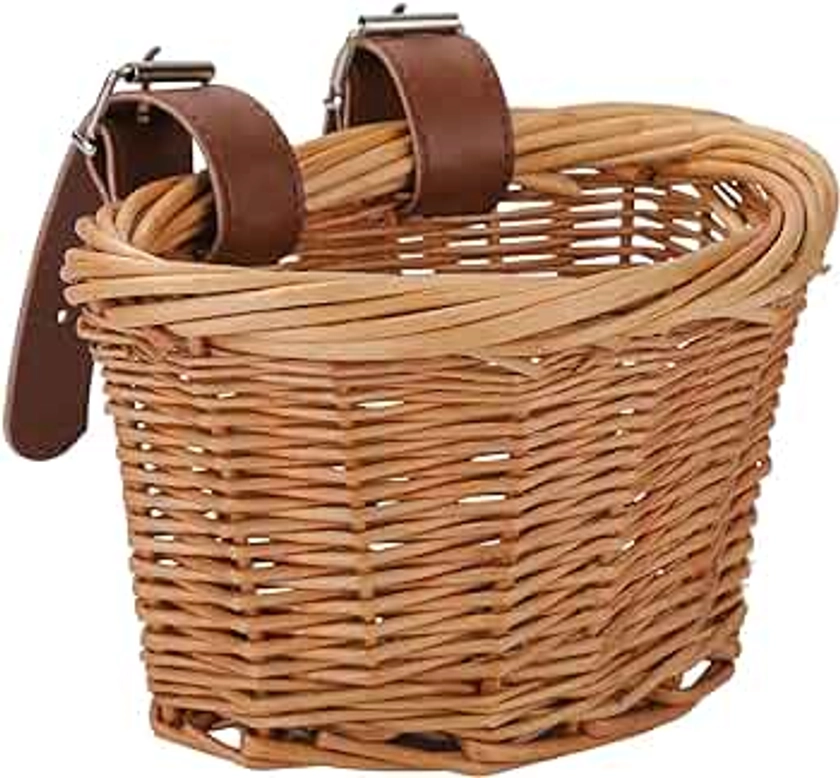 Wicker D-Shaped Bicycle Basket for Kids, Bike Scooter Baskets with 2 Adjustable Straps, Detachable D-Shaped Waterproof Durable Storage Basket for 12in Bike
