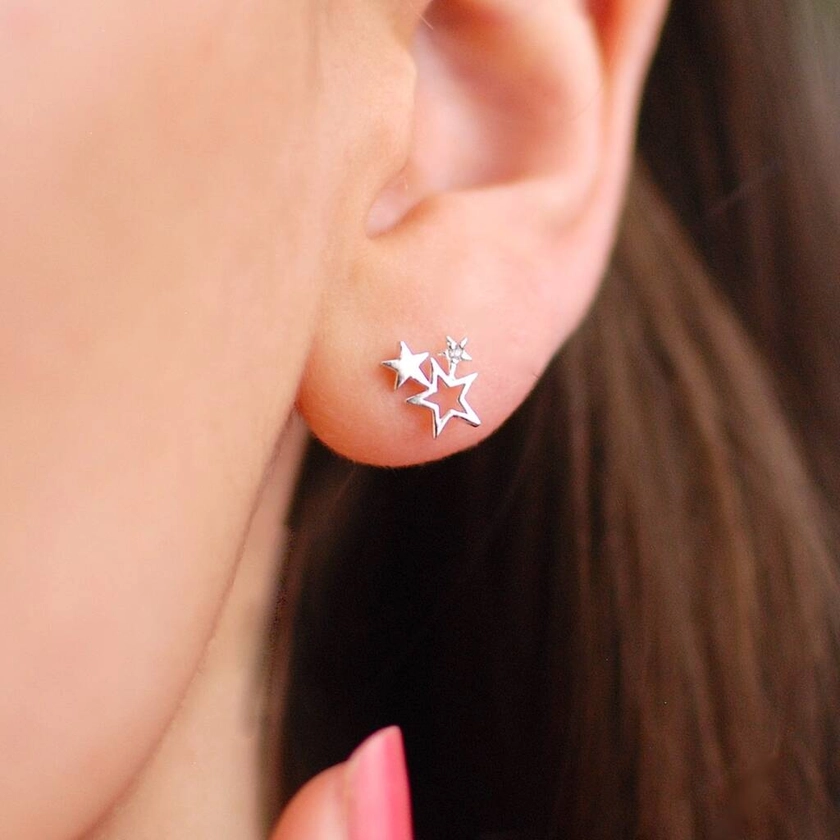 Sterling Silver Star Cluster Stud Earrings