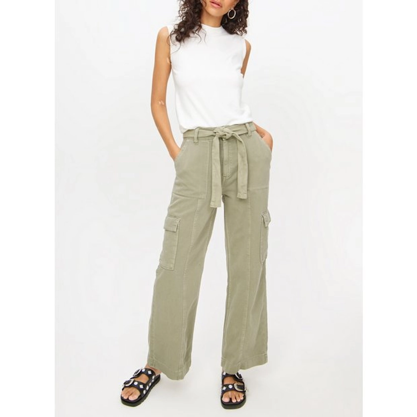 Buy Khaki Belted Wide Leg Cargo Denim Jeans 8S | Jeans | Tu