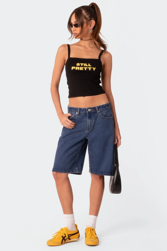 Oversized Low Rise Denim Bermuda Shorts