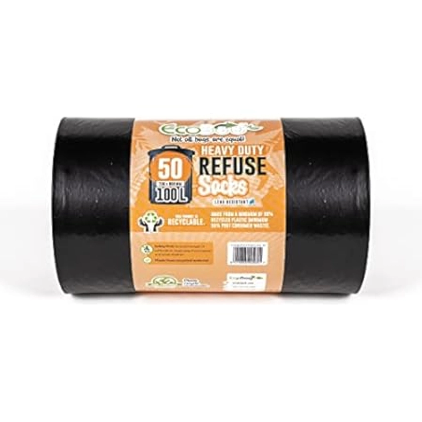 EcoBag 50 Heavy Duty Refuse Sacks 50L, Black, 600 Rim X 800 L : Amazon.co.uk: Grocery