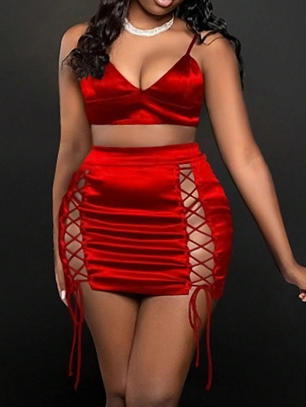 SHEIN Slayr Women's Valentine's Day Cross Strap Tank Top And Half Skirt Set