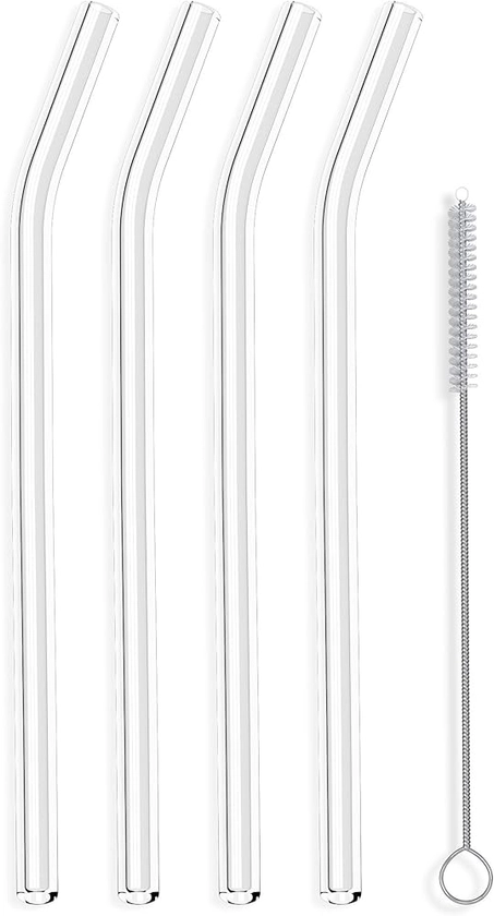 Amazon.com: Hummingbird Glass Straws Clear Bent 9" x 9.5 mm Made With Pride In The USA - Perfect Reusable Straw For Smoothies, Tea, Juice, Water, Essential Oils - 4 Pack With Cleaning Brush : Home & Kitchen