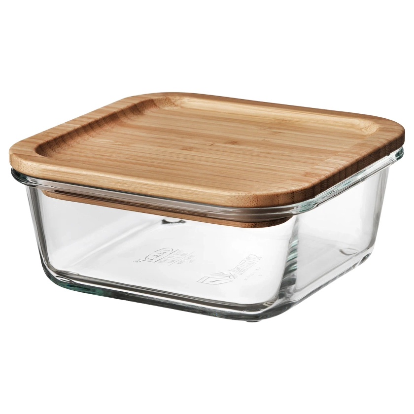 IKEA 365+ Food container with lid, square glass/bamboo, 20 oz - IKEA