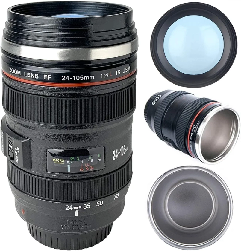 Camera Lens Coffee Mug With Translucent Lid, Camera Lens Mug, Photographer Gifts, Cool Gifts for Photographers Men and Women