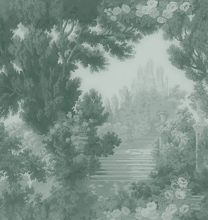 Papier peint panoramique vinyle intissé Villa Rosalie Lutece mat et satiné paysage, foret vert l.1400 x l.53 cm | Castorama