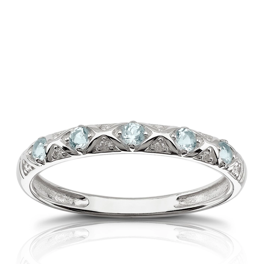 9ct White Gold Diamond & Aquamarine Eternity Ring